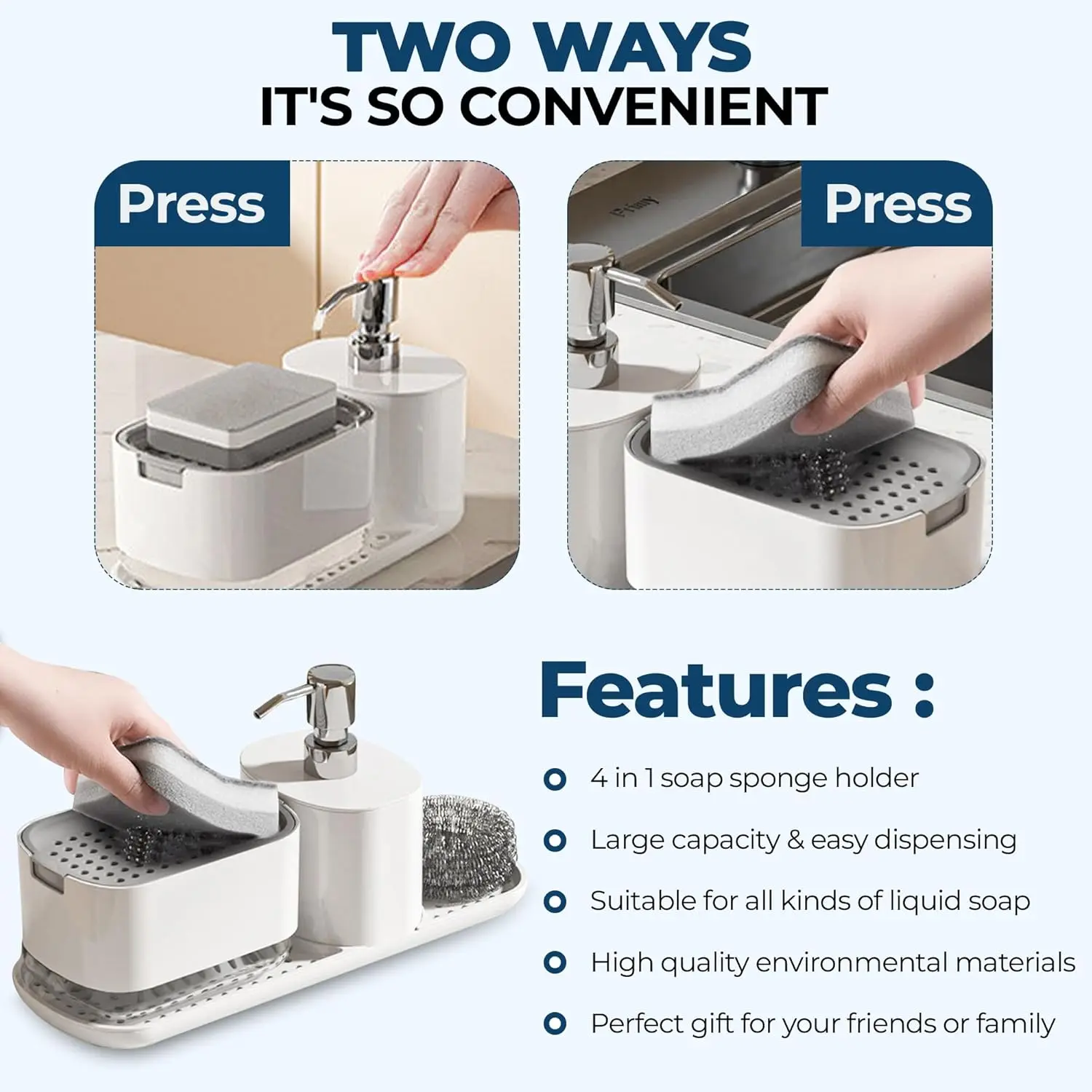 HOQUSA Zestaw dozowników mydła do rąk i naczyń 5 w 1 z tacą z uchwytem na gąbkę i uchwytem na ściereczki (czarny)