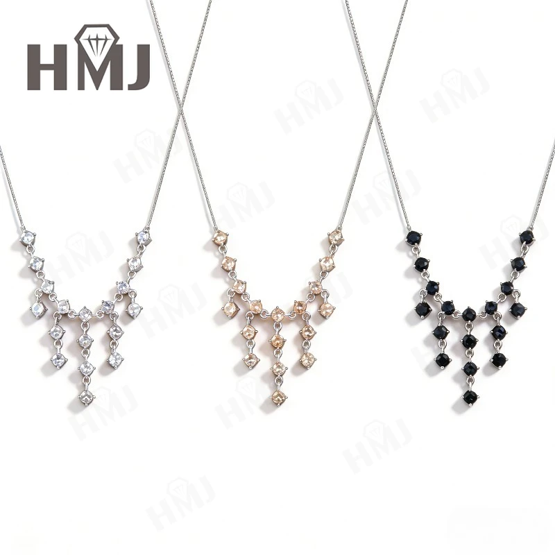 1.8ct Round Cut Moissanite Necklace D Color/Champagne/Black VVS1 925 Sterling Silver Fringe Pendant Daily Wear Jewelry for Women
