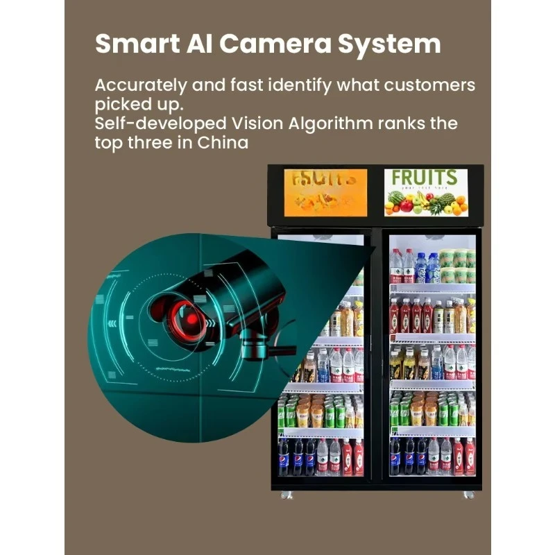 FOODLINE Customized Double Door Smart Fridge Artificial Intelligence Visual Technology Vending Machines Snacks Drinks Retail SDK