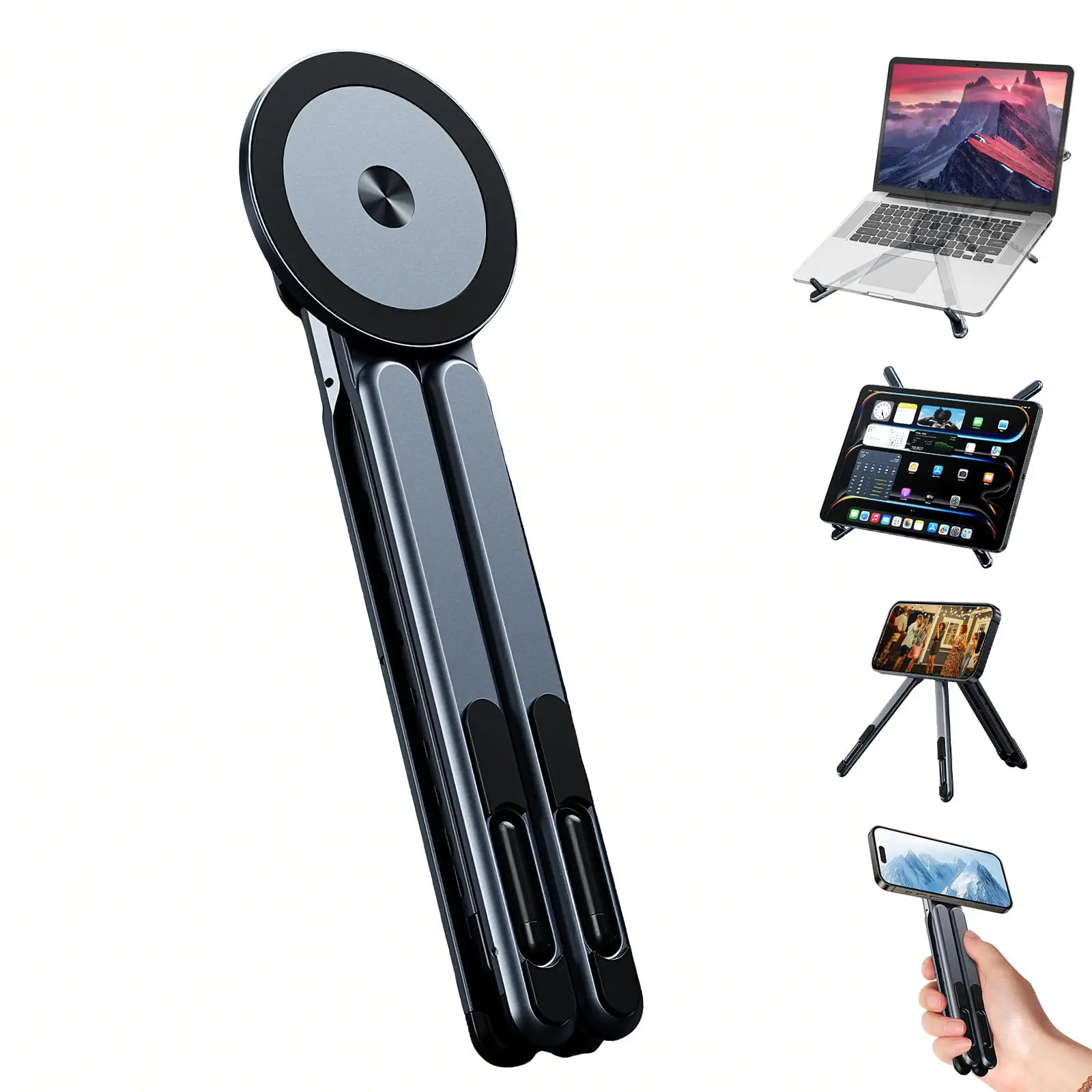 Aluminum Alloy Multifunctional Foldable Magnetic Stand, Portable Selfie Stick i-Phone Holder Adjustable Ergonomic Laptop Bracket