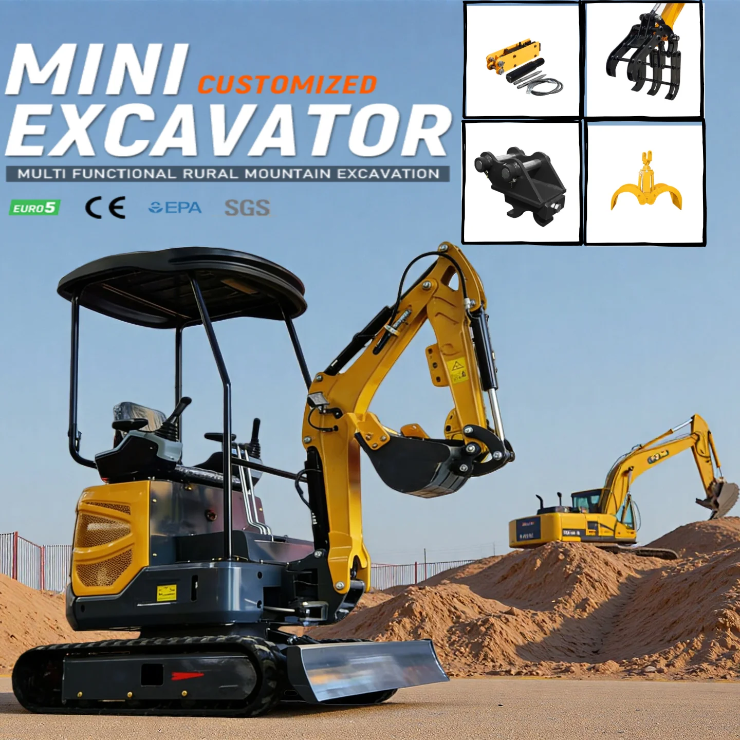 

Mini Excavator 2.0 Ton Small Digger Hydraulic Crawler Micro Excavator for Garden Farm Construction Customized