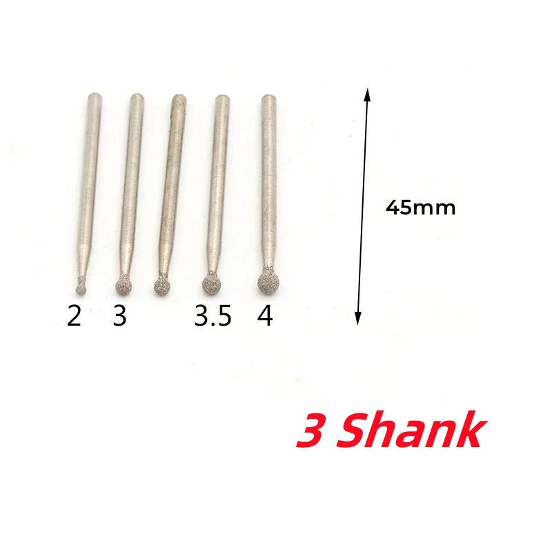 3mm Shank Ball Round Grinding Head For Jade Stone Glass Metal Ceramic Mill Burrs Carving Peeling Bits Tools