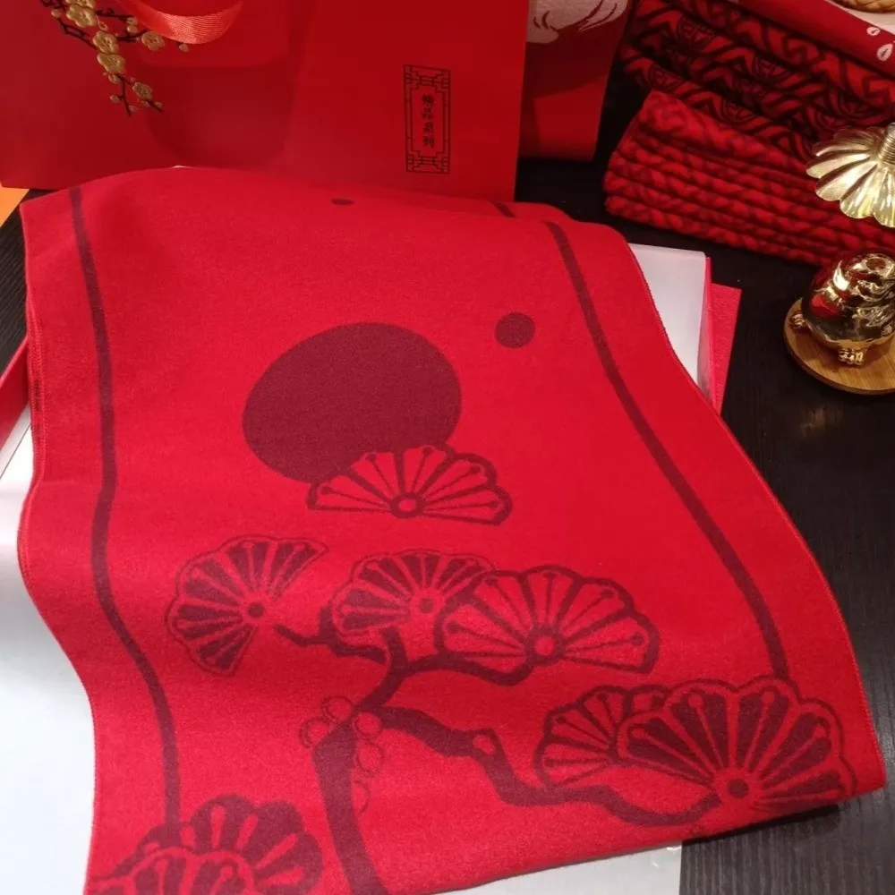 Lamb Cartoon Shape Chinese New Year Sheep Long Scarf Polyester Outdoor Red Long Shawl Thicken Warm Winter Cashmere Scarves