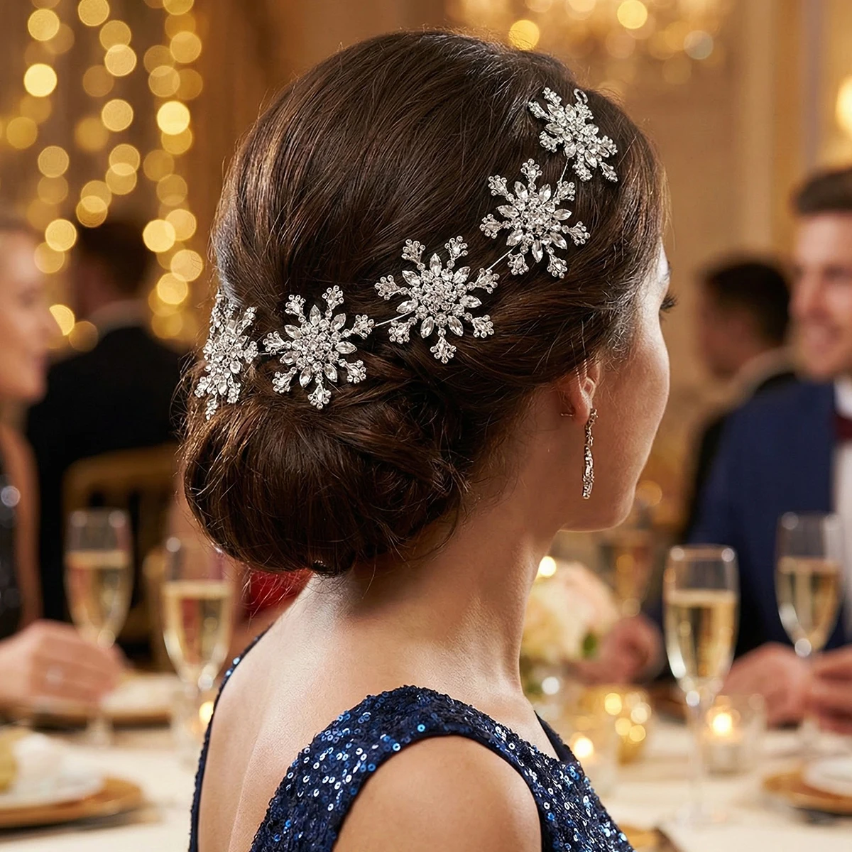 Sliver Exquisite Snowflake Crystal Hairband Bride Wedding Crown Headpiece For Women Elegant Gala Dinner Hair Accessories Gifts