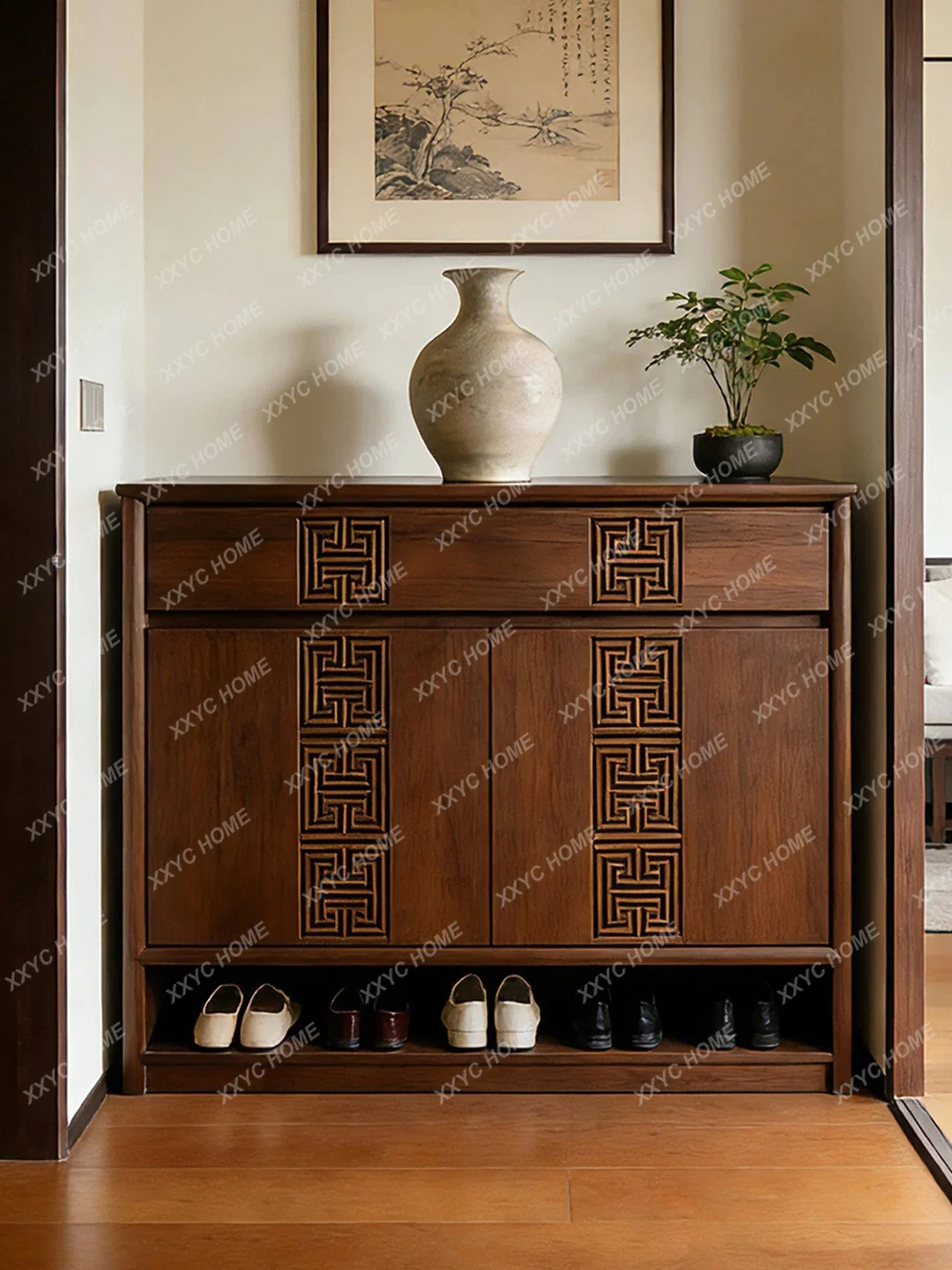 

Shoe cabinet Zen entrance cabinet living room solid wood storage sideboard