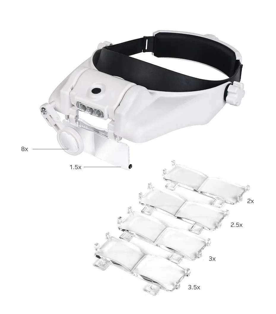 USB Rechargeable Glasses Loupe Watchmaker Repair Tool Glasses Magnifier LED Headband Magnifying Glass 1.5x 2x 2.5x 3x 3.5x 8x