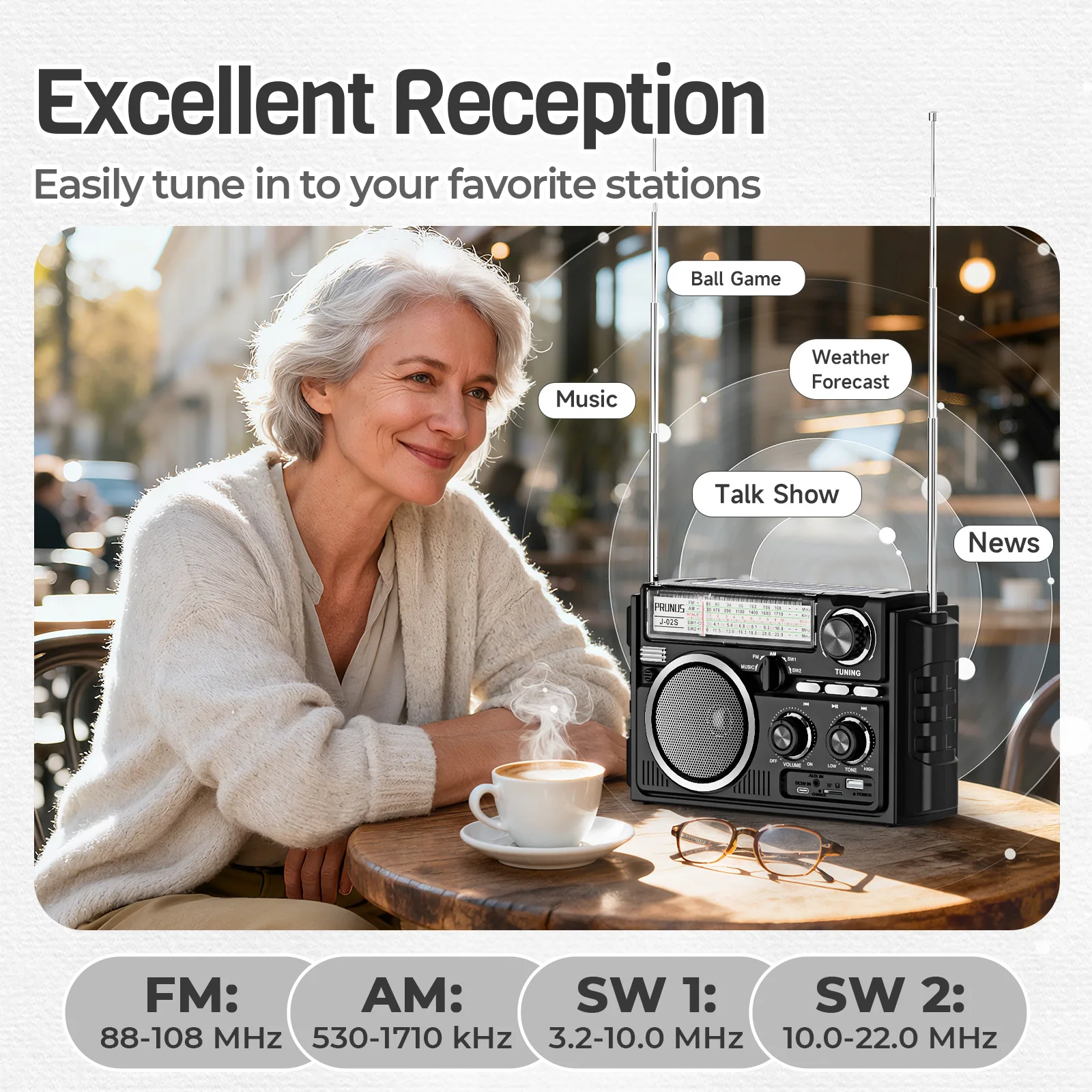 PRUNUS J-02S AM/FM/SW Radio with Solar Battery