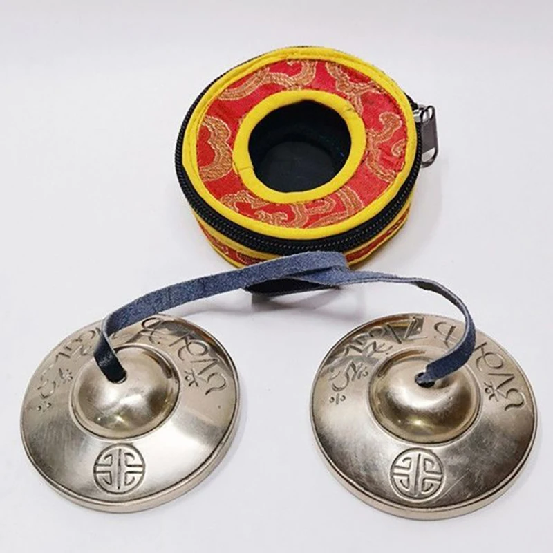 Nepal Tinkle Bell White Copper Cymbal Tibetan Bells with Bag Retro Buddhist Meditation Bell Sound Healing Instrument Collection