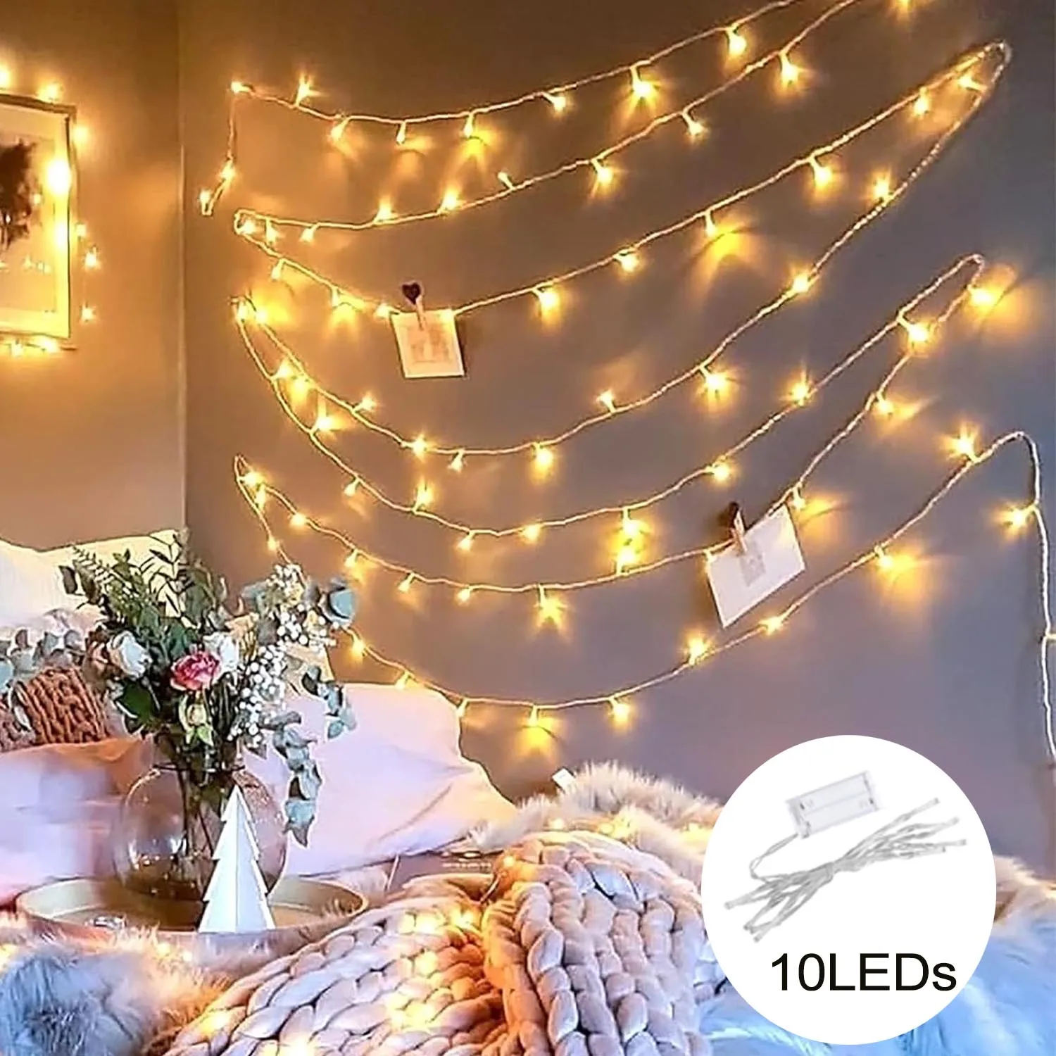 10/20/40/80 LEDs Battery Festoon String Light Fairy Light Valentine Garland for Warm White Bedroom Birthday Wedding Party Decor