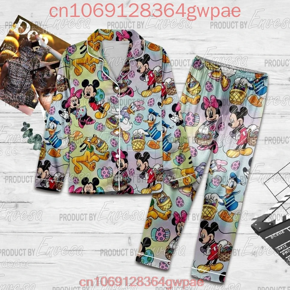 New Disney Mickey Christmas Pajamas Set Mickey Minnie 3D Printed Casual Men\'s and Women\'s Long Sleeve Shirt Pajama Set