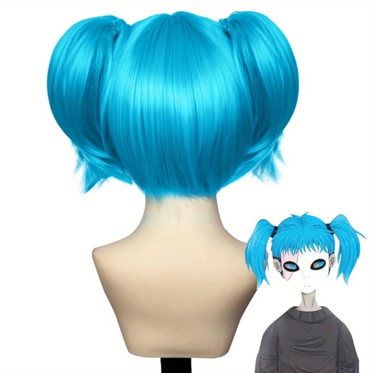 Medium Size, Basic Style, Animated Character Cosplay Wig, Blue, Heat-Resistant Synthetic Wig