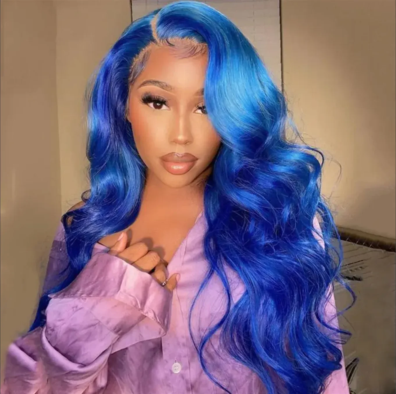 13x4 Sapphire Blue Lace Front Wig Body Wave Human Hair Wigs Dark Blue Color Transparent Pre-Plucked Lace Frontal Wigs For Women