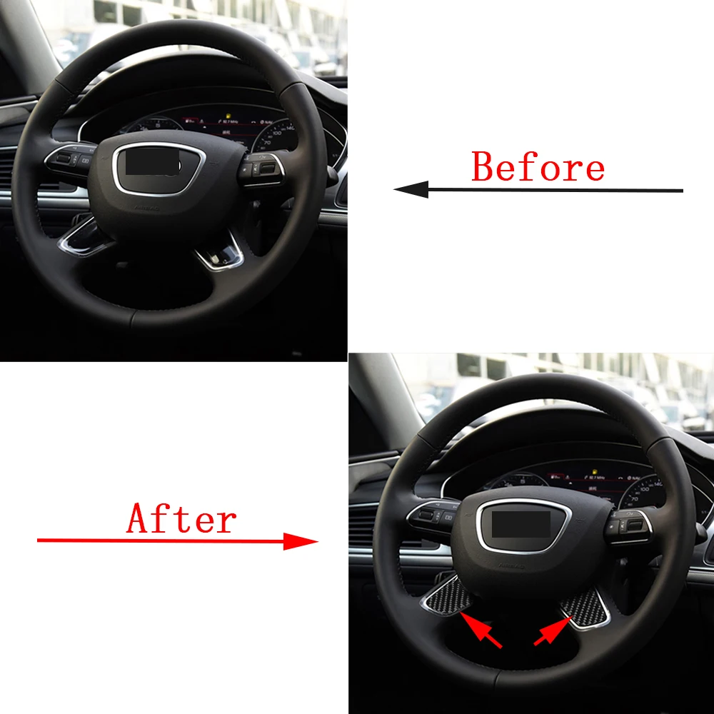 2x Car Steering Wheel Trim Carbon Fiber Sticker Cover Decoration Accesorios Para El Coche For Audi A6 C7 A6L 2013 2014 2015 2016