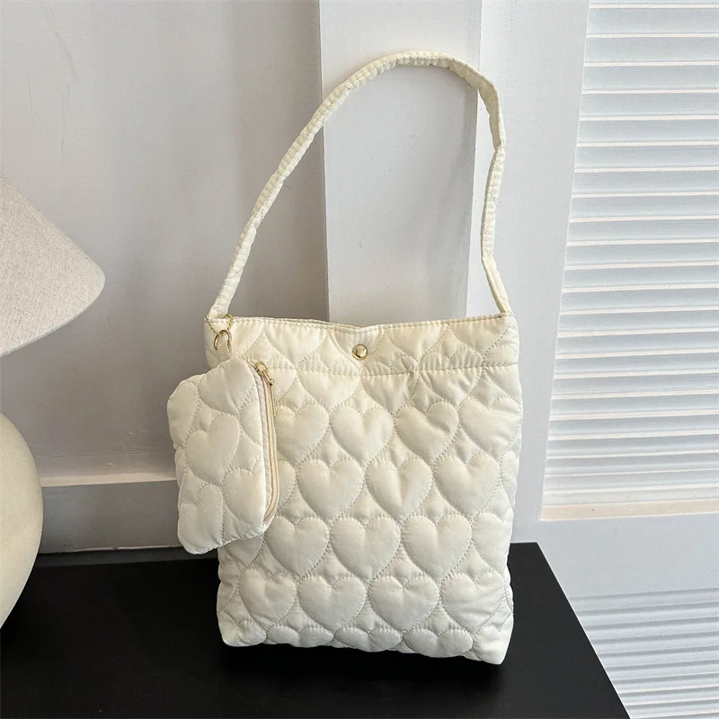 New Fashion Solid Color Quilted Tote Bag for Women Casual Down Cotton Padded Large Capacity Handbag Trendy Fluffy Shoulder Bag - view 4