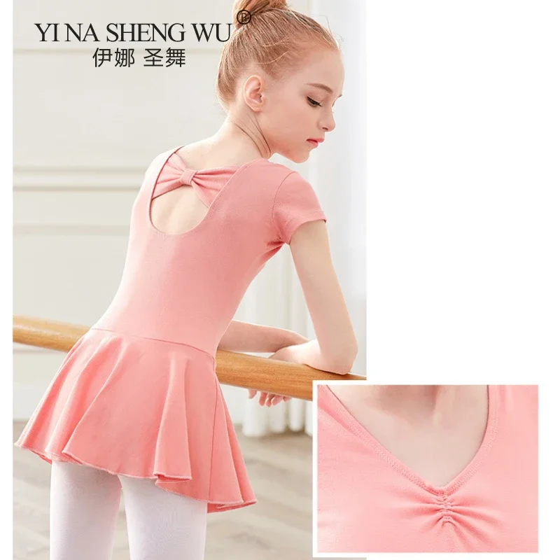 Ballet Dress Long/Short Sleeve Ballet Leotard Girls Cotton Back Bow-knot Children Practice Clothing Skirt Leotard Party Costumes