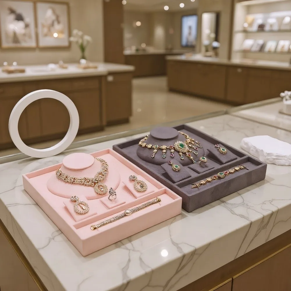 

High-end Jewelry Tray with Partitioned Velvet Texture Jewelry Packaging Gift Box Exquisite Storage Jewelry Set Display Stand
