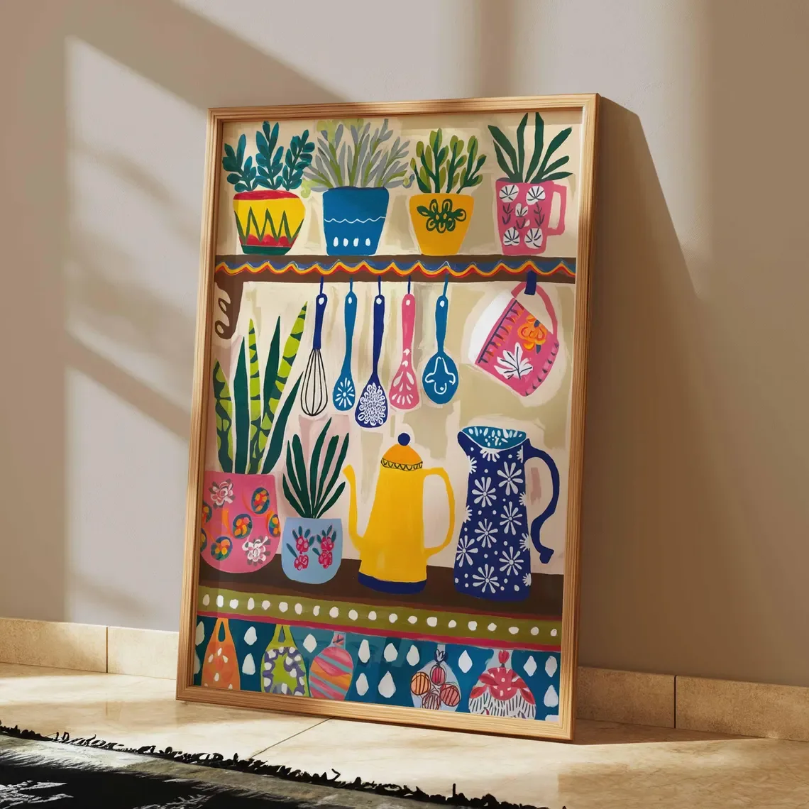 Colorful Kitchen Wall Art, Kitchen Decor, Floral Poster, Boho Scandinavian Decor, Kitchen Poster, Shelf Poster With Utensils and image 3