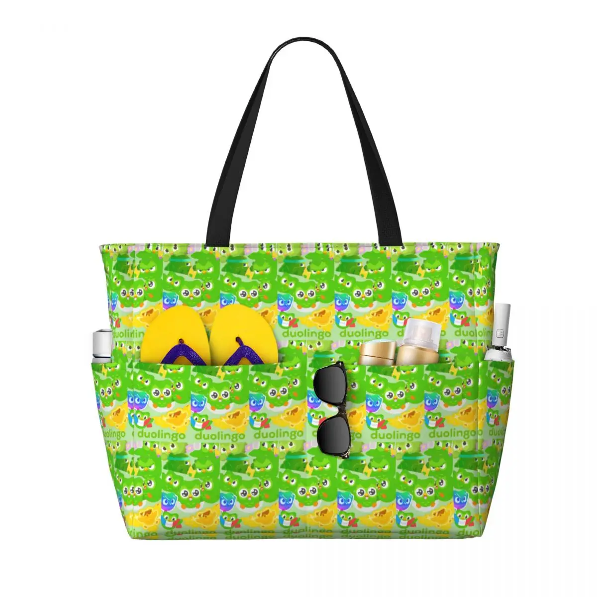 Duolingo Owl Duo Beach Tote Bag Sport Gym Yoga Duffle Large Tote Bag Women Travel Bag Fitness bag