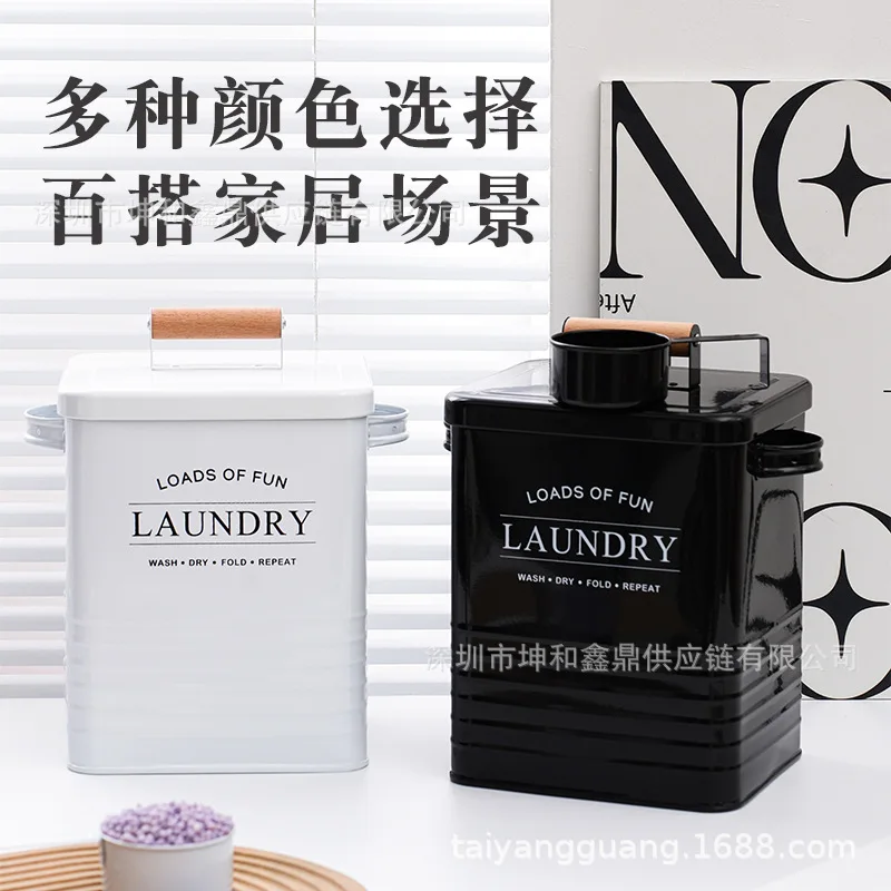 L Metal Airtight Storage Bucket Moisture-Resistant Lid American Country Style Pet Food Laundry Powder Container Desktop Pantry