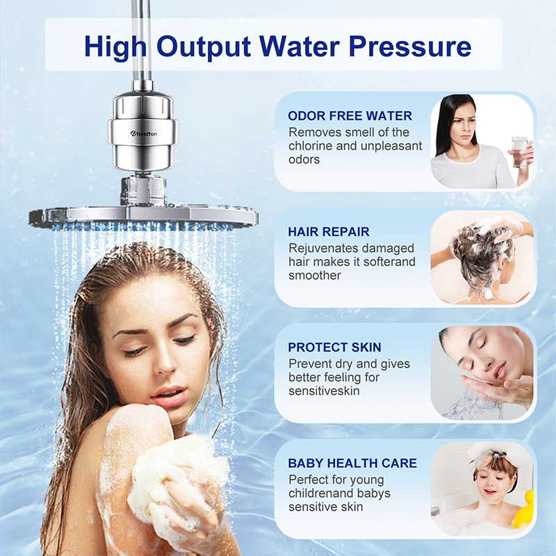 Wheelton High Pressure Shower Water Filter Activated Carbon&16 Stages Household bath Filtration Reduce Chlorine Dry Itchy Skin