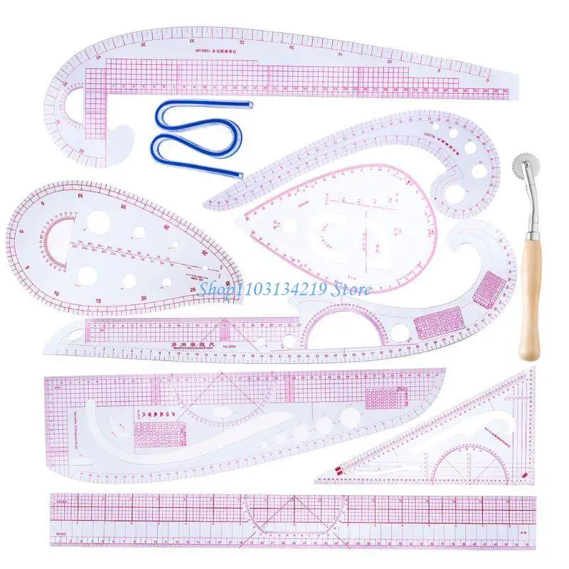 

N5KC 10pcs/set Ruler French Cutting Rulers Yardstick Sewing Tools Measure Dress