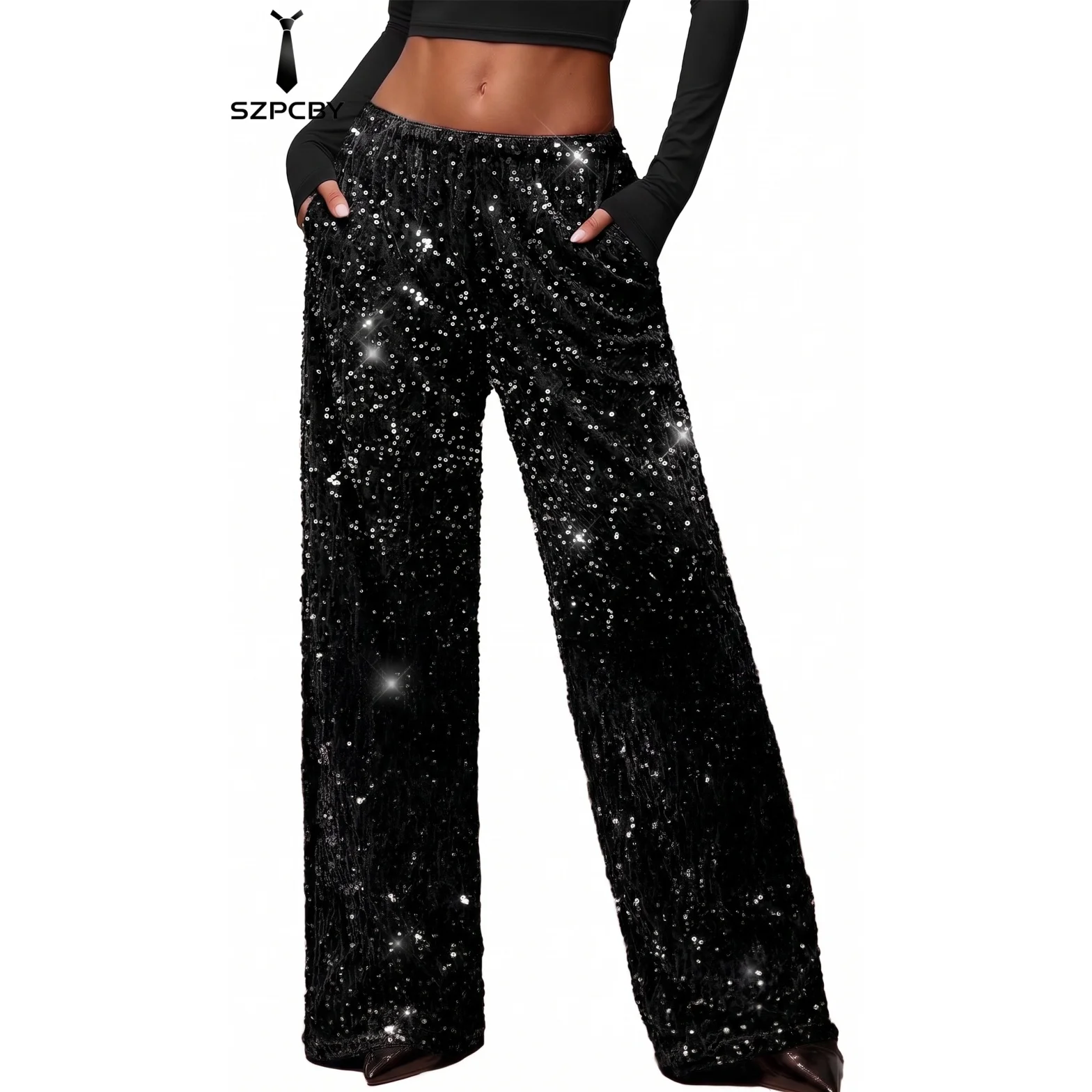 Sequin Womens Pants Sparkly Glitter Sparkling Shinning Wide Leg Night Out Clubwear Dinner Party Pants for Women