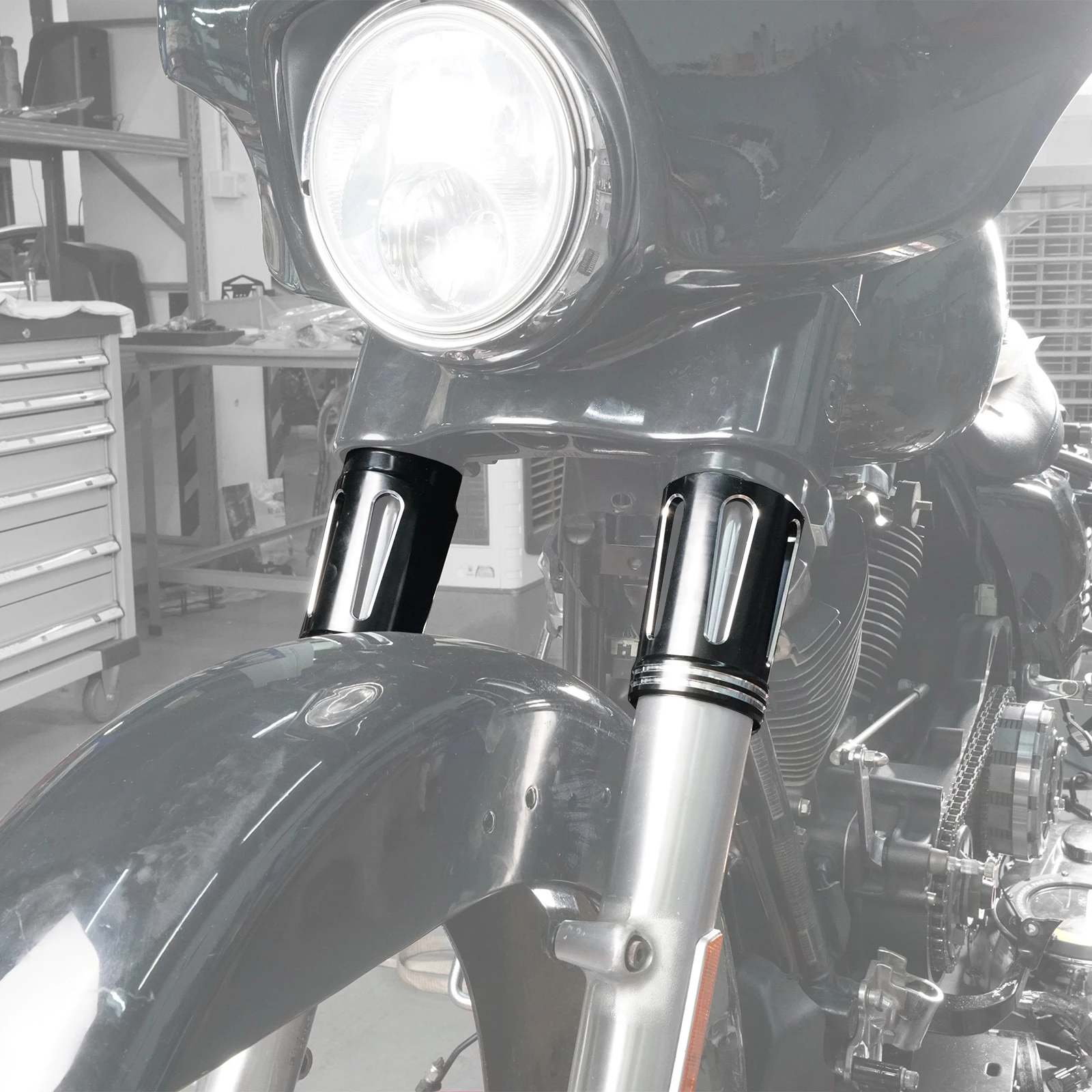 

Motorcycle Fork Boots Fork Sleeves Cowbells for Harley Road King FLHR Street Glide/Special FLHX Road Glide/Special Ultra Limited