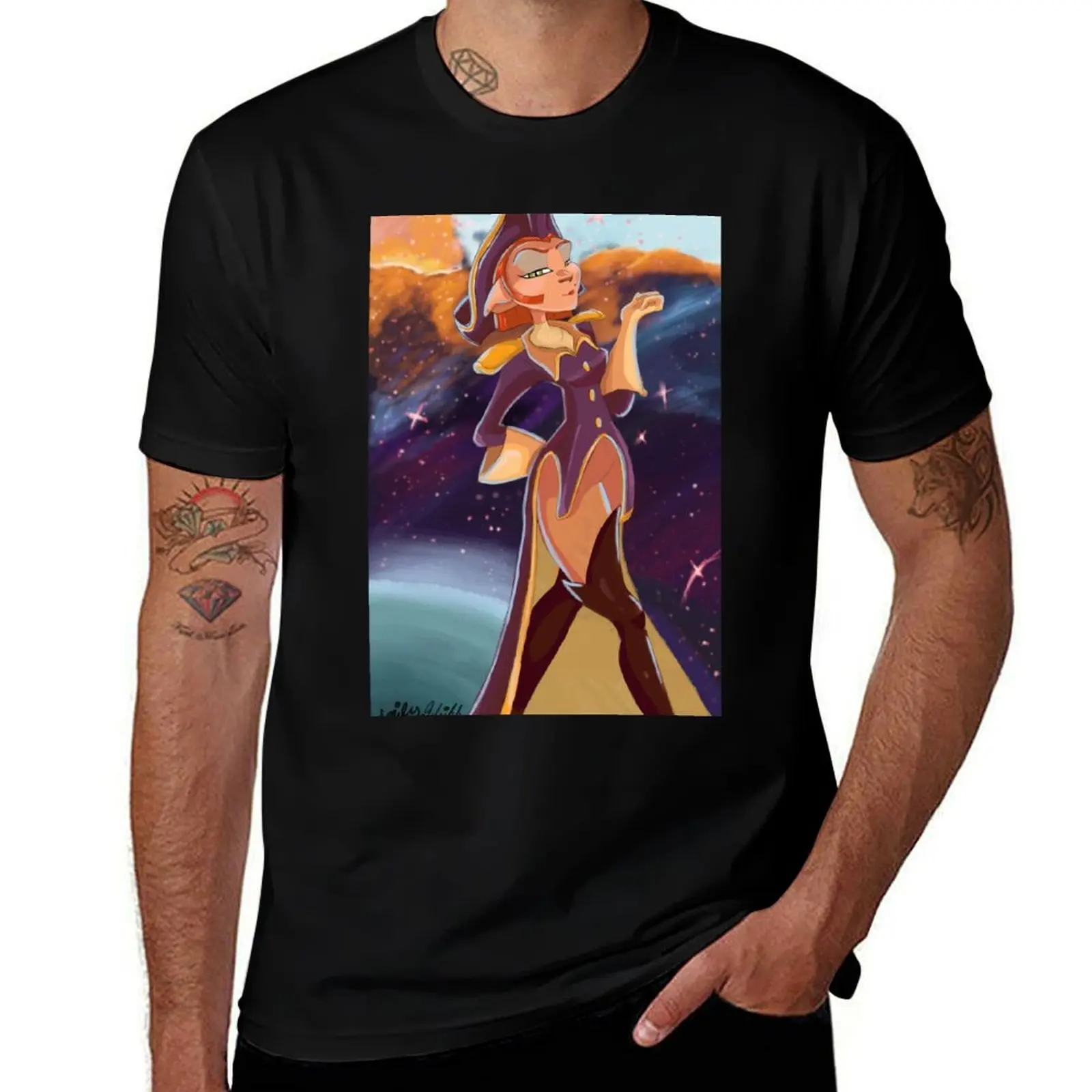 Feline Space Captain T-Shirt Labor Work Casual T-Shirt