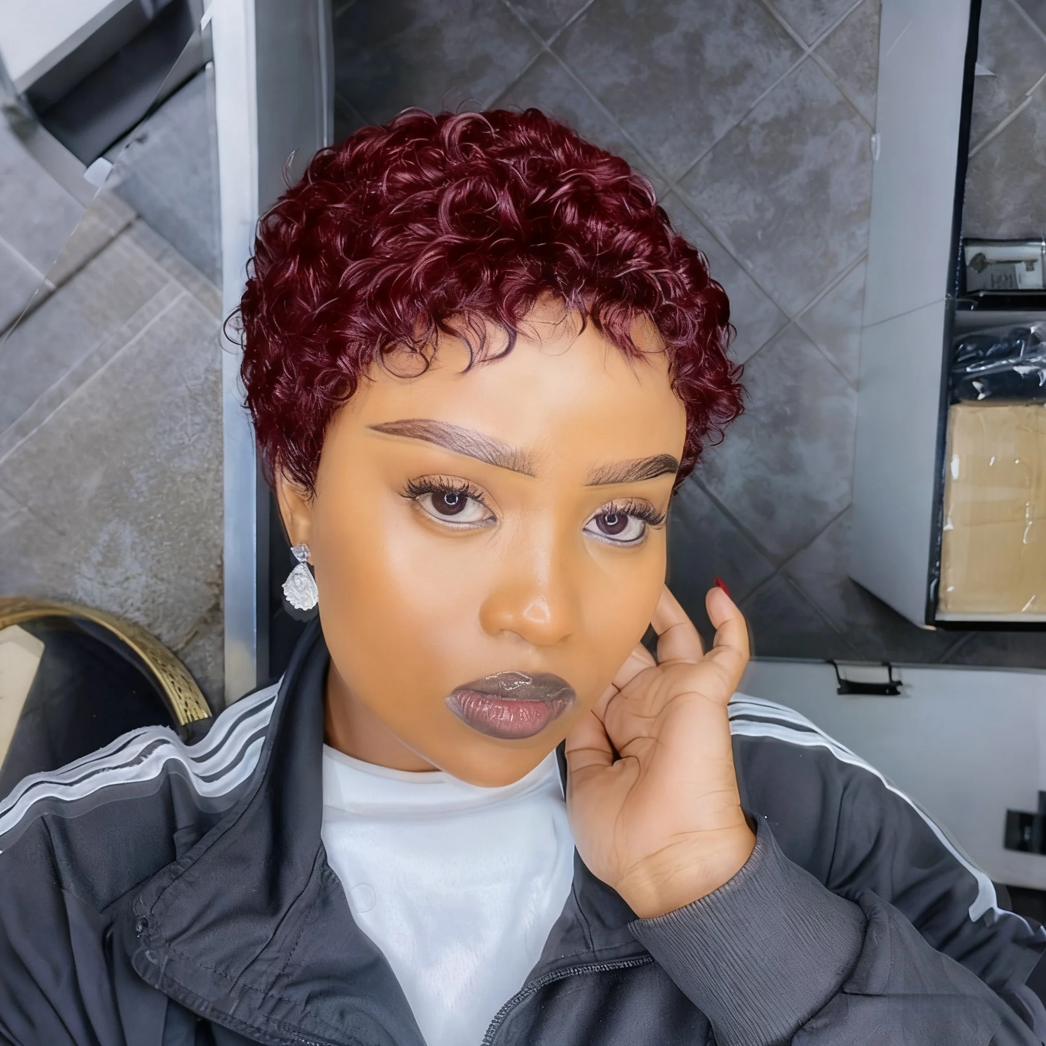 Women's Jerry Curly Wave Pixie Cut Human Hair Wig, Short Style