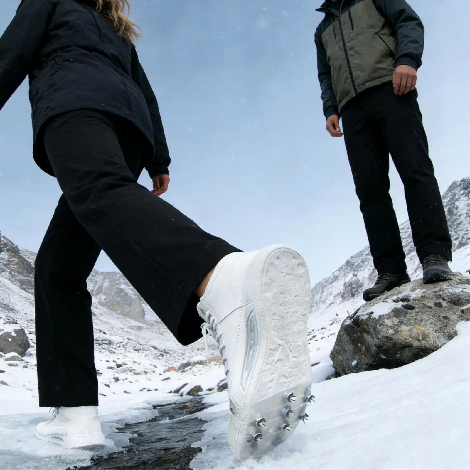 

7 Traction Translucent Crampons Snow Grips Cleats for Ice and Snow Anti-Slip Rubber Traction Cleats Hiking Walking Jogging