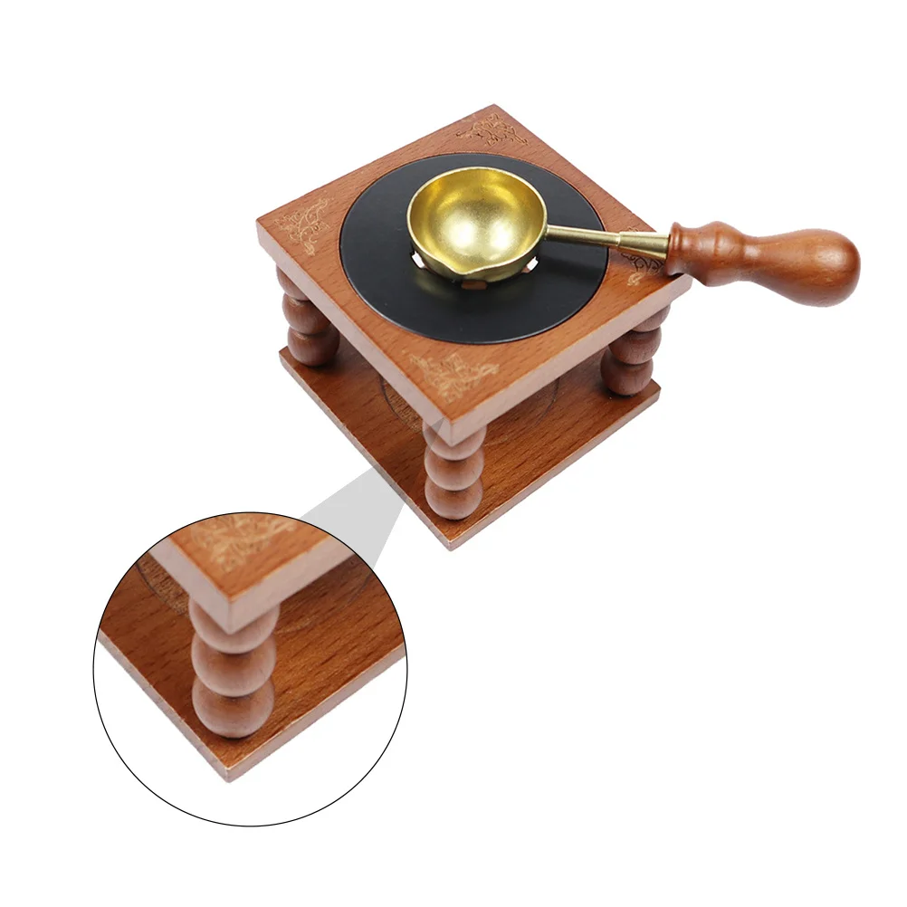 

1Set Fire Wax Seal Stove Wooden Lacquer Melting Furnace Copper Spoon Melting Stove for Seal Stamp Wedding Invitations DIY