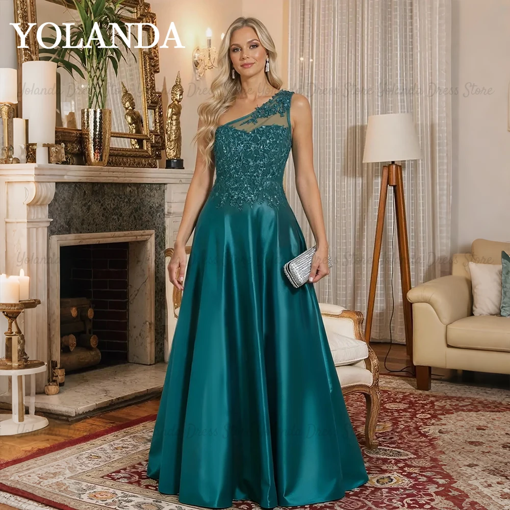 Yolanda vestido madrinha casamento Elegant One Shoulder Lace Sequin Satin Wedding Guest Dress Sleeveless Evening Gown Customized