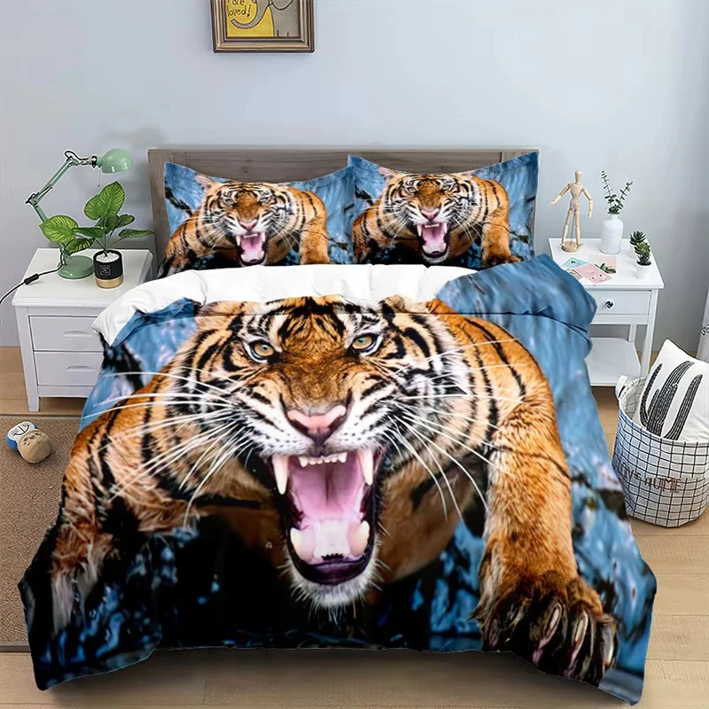 Tiger Duvet Cover Wildlife Bedding Set Microfiber African Wild Animal Comforter Cover for Teens Adults Bedroom Twin King Size