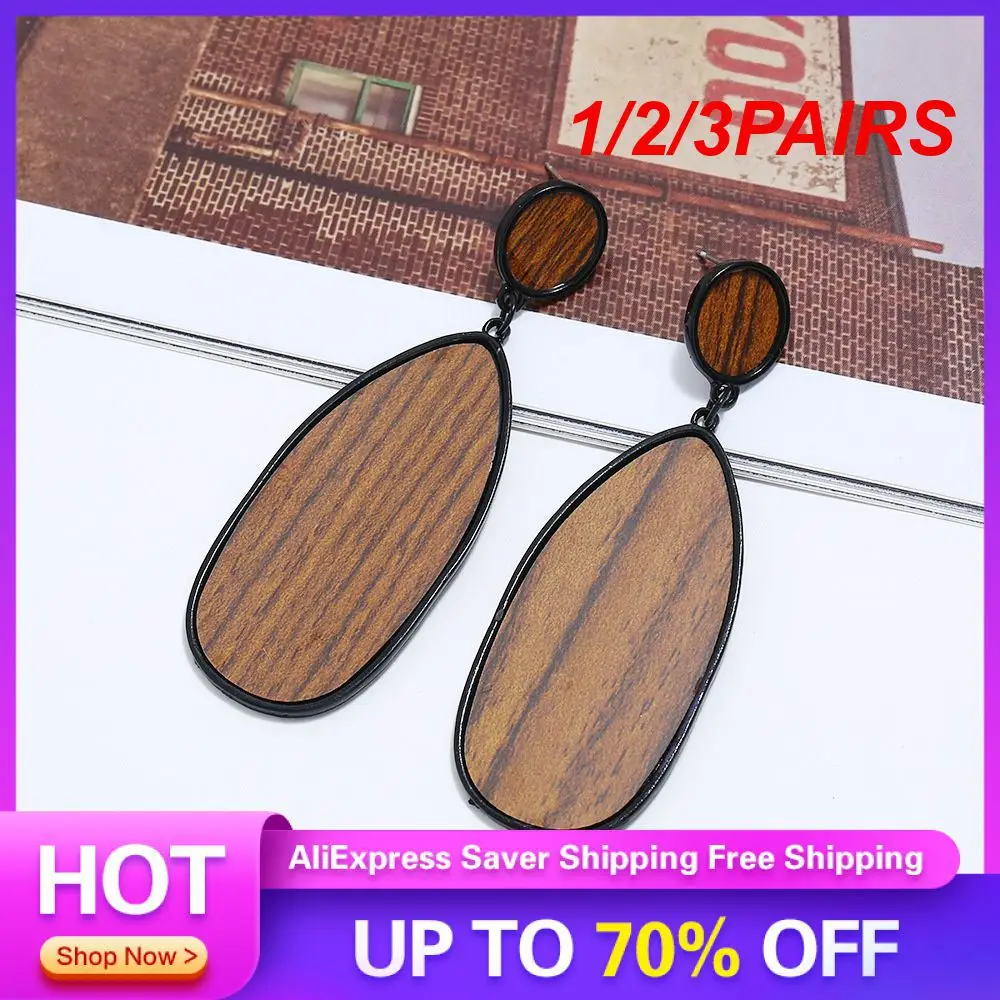 

1/2/3PAIRS Solid Wood Earrings Lightweight To Wear Ms Unique Multi-layered Earrings Black Earrings European And American Style