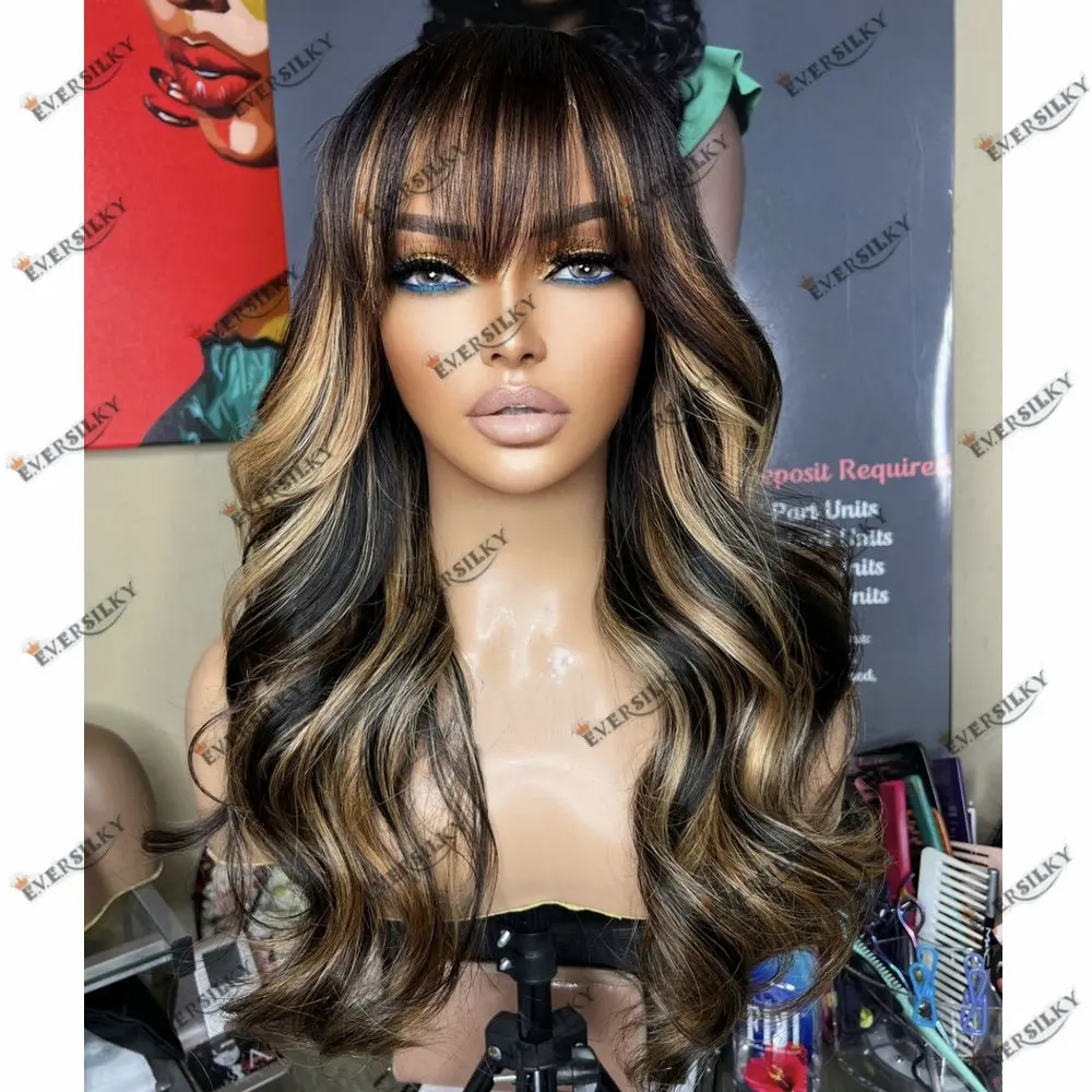 Lose Welle 13x6 360 Spitze Frontal Perücke Remy Menschenhaar Highlight blonde Körper welle mit Pony leimlose volle Spitze Perücke für Frauen