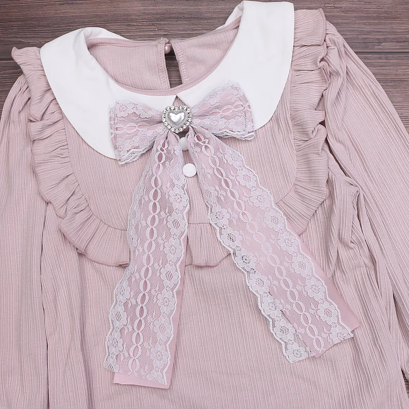 Lace Ribbon Neck Tie Lolita Chic Jirai Kei Pink Black Bow Tie Women\'s Big Bow Love Pearl for Collared Shirt Jfashion Accessories