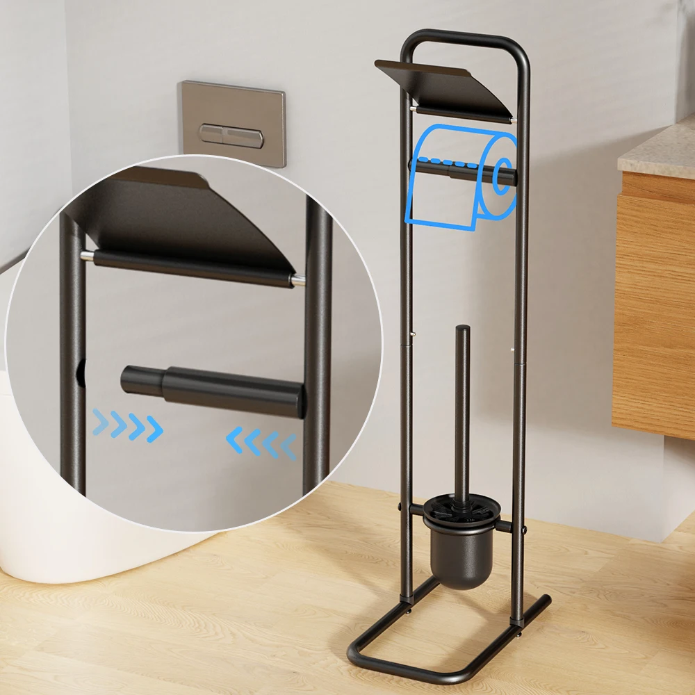 Toilet Brush and Holder Long Handled for Bathroom Floor standing model with tissue holder Heavy Duty Deep Cleaning Cleaner Brush - view 6