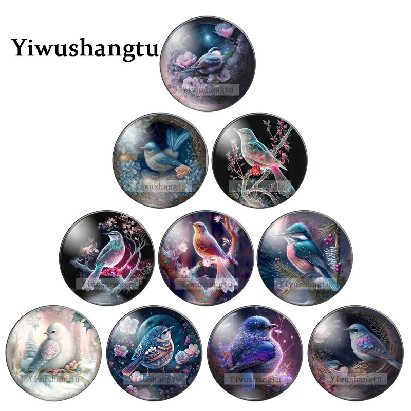 Lovely Cartoon Birds Animal Art Paintings 12mm/18mm/20mm/25mm Round photo glass cabochon demo flat back Making findings