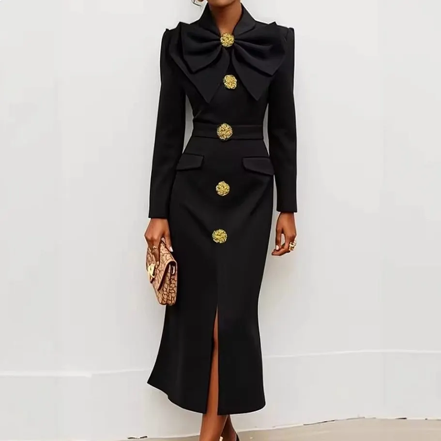 Elegant Butterfly Design Evening Dress, Luxury Semi-High Neck Waist Split Dresses, Spring Summer Matching Set