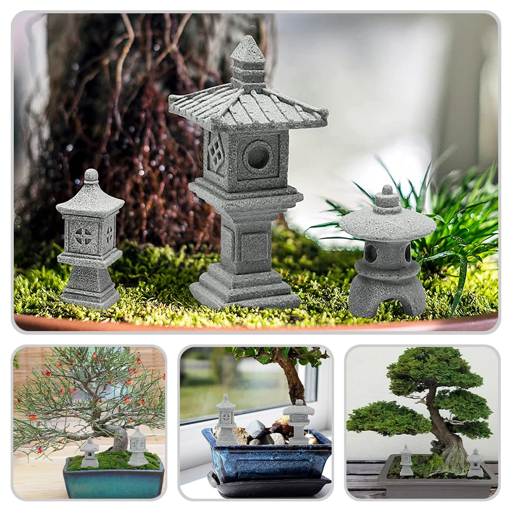 Happy Yami Mini Pagoda Statue Fairy Garden Miniature Hexagon Figurine Japanese Style Pagoda Lantern Flower Vase Micro