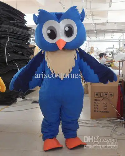 ชุดมาสคอตเครื่องแต่งกายฮาโลวีนชุดวันคริสต์มาสนกฮูกสีน้ำเงินตัวละครการ์ตูนสำหรับผู้ใหญ่