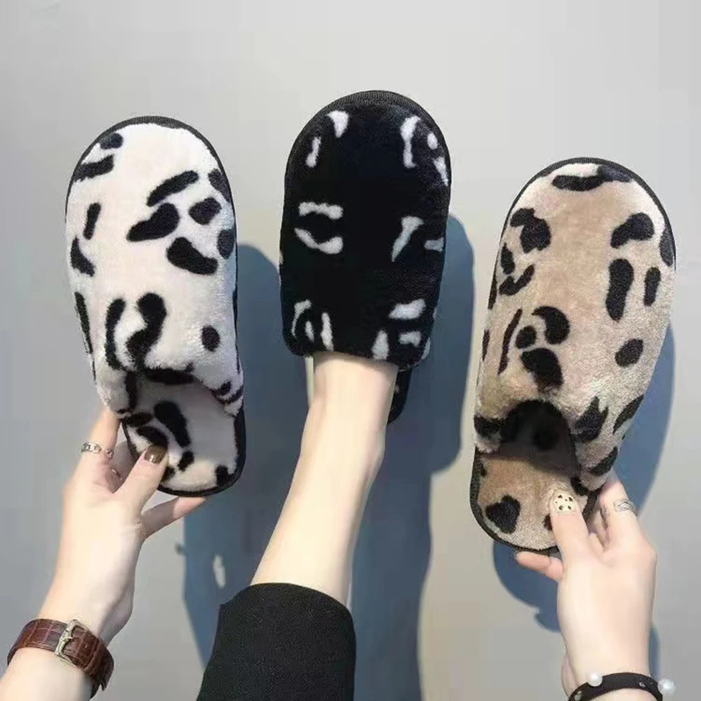 

New Home Cotton Slippers for Women Korean Edition Leopard Pattern New Autumn Winter Slippers Warm Home Couple Fashion Shoes