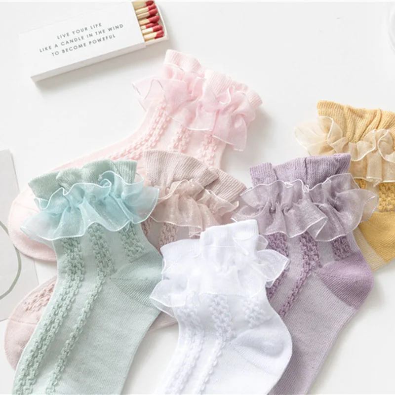 3/6 Pairs Girls Lace Ruffle Socks Cotton Breathable Comfy Adorable Princess-Style Kids Dance-Ready Socks with Frilly Trim