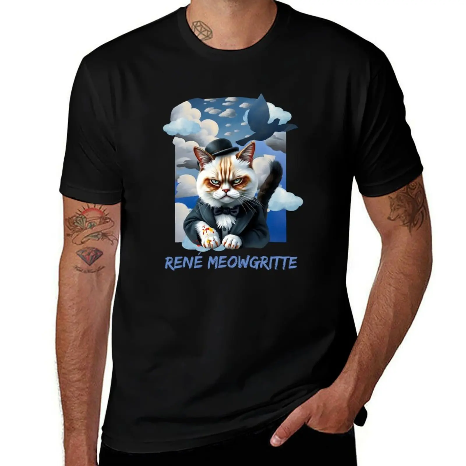 

René Meowgritte Surreal Cat Meme with Mysterious Pawsibilities T-Shirt vintage t shirts men graphic t shirts