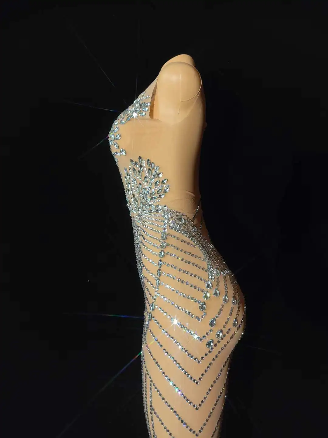 Damska sukienka bez rękawów z błyszczącymi kryształkami, prześwitująca, błyszcząca sukienka na przyjęcie urodzinowe Queen Stage Wear wieczorowy bal 2025