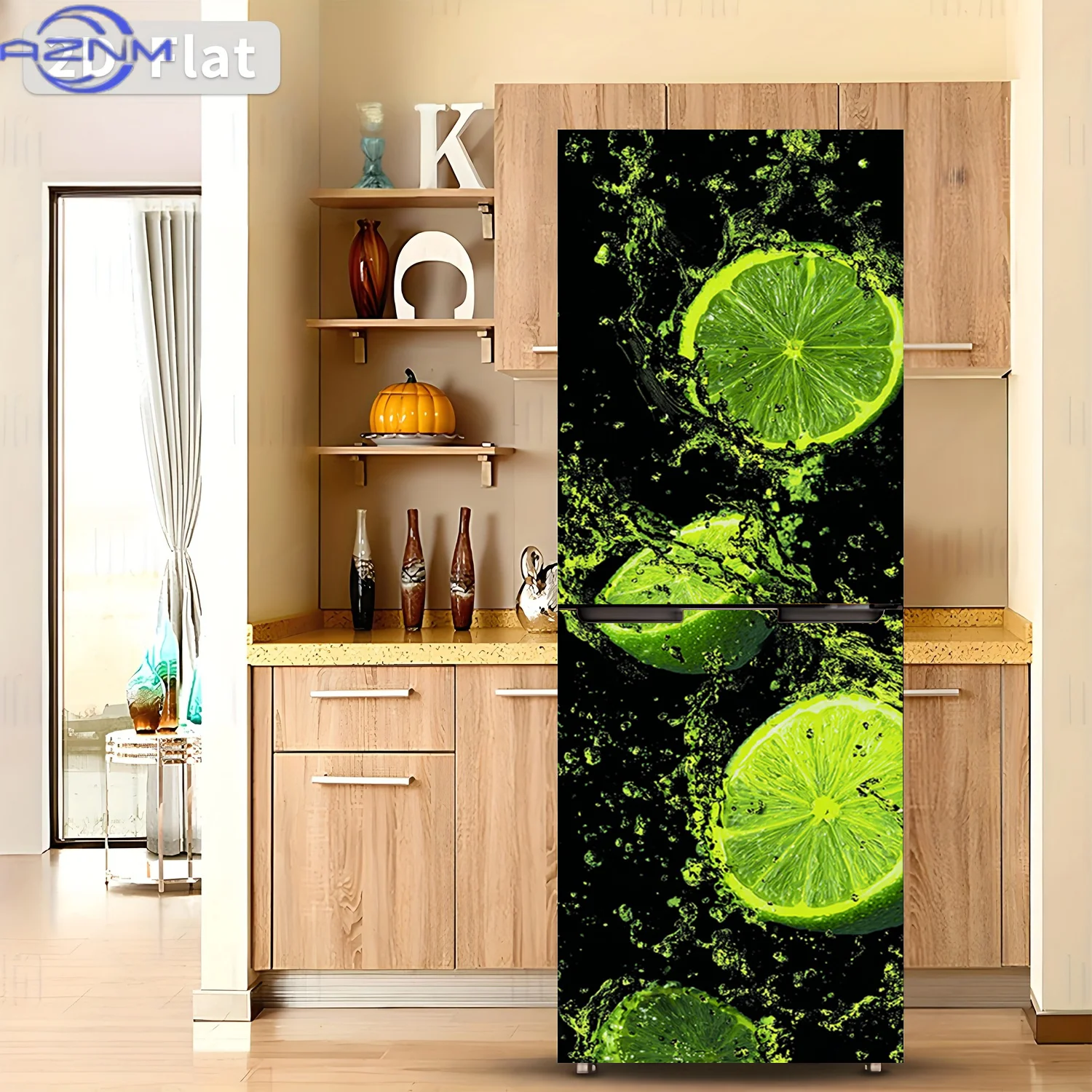 1pc of 2D Flat Printed Refrigerator Sticker, Measuring 60×180 Cm, Featuring a Lime Splash Design. This Self-Adhesive Wall Deco