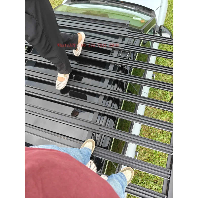 Stylish Heavy Duty Aluminum Alloy Sliding Roof Platform Integrated Ladder Outdoor Leisure Upgrade Roof Rack 200KG TCAL