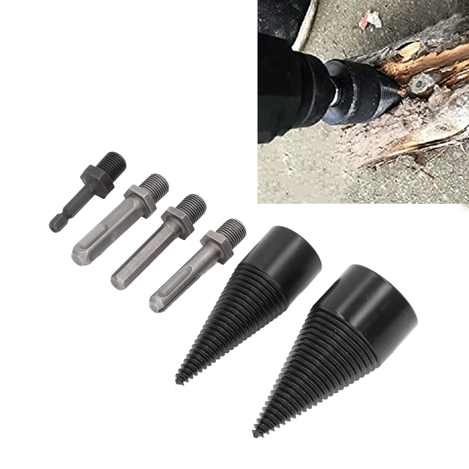 6 Pcs Wood Splitter Drill Bit 32mm 42mm Detachable Heavy Duty Splitting Cone Drill Bit With 4 Handles For Camping