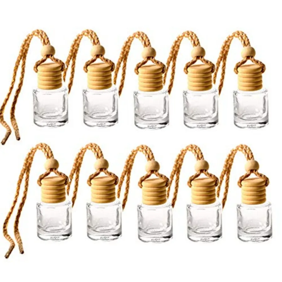 

0pcs Car Hanging Glass Pendant Perfume Aromatherapy Bottle Refillable Hanging Diffuser Air Fresher Ornament Vials