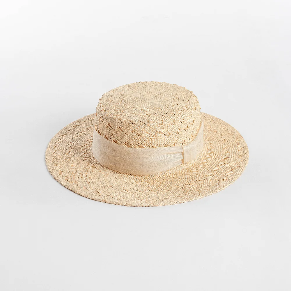 

Spring and summer new fashion elegant hemp woven ribbon hand woven treasure grass flat hat outdoor travel sun protection hat